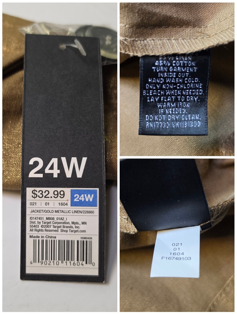 Y2K Mossimo Linen Cotton Metallic Gold Double Breasted Cropped Jacket NEW - Picture 9 of 12